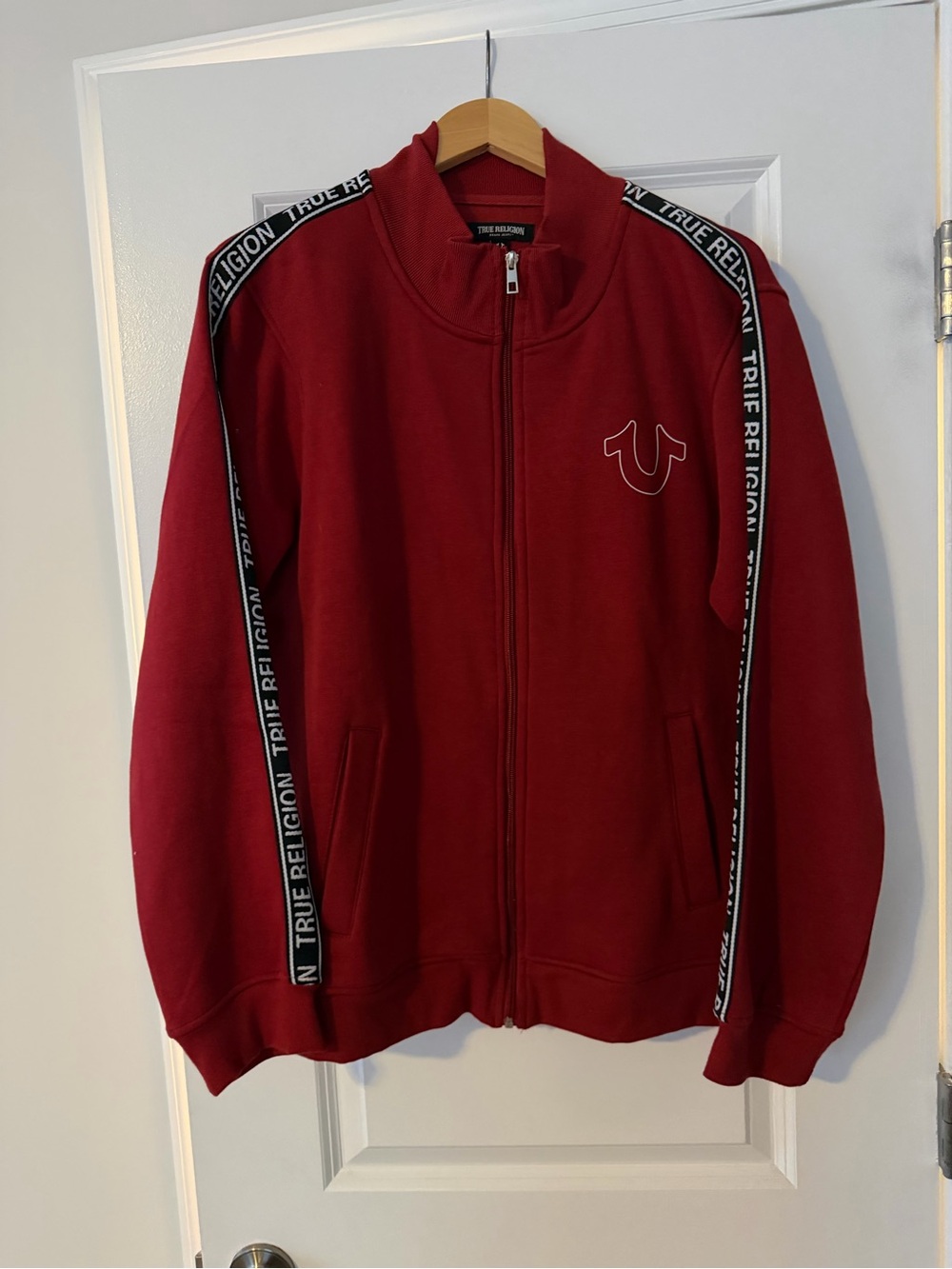 True Religion Red Zip-Up Track Jacket with Black Trim